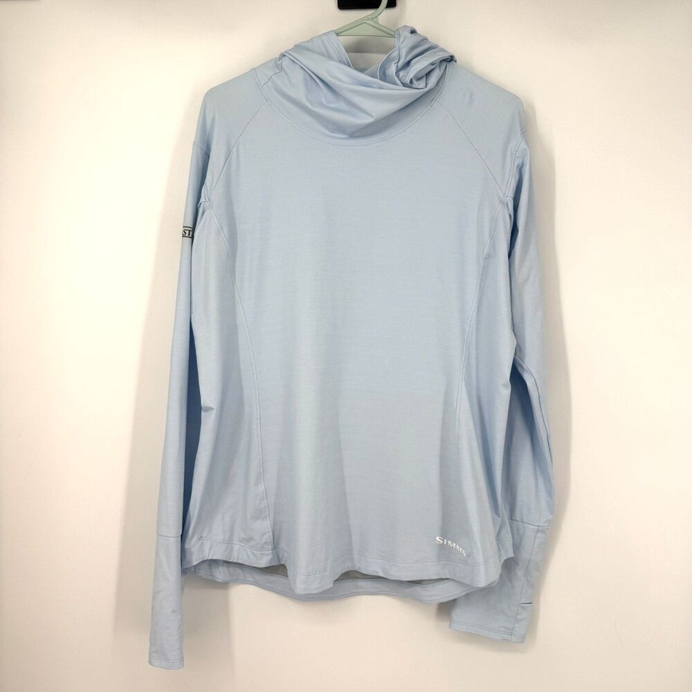Simms Cooling Solarflex Shirt Pullover Womens UPF 50 Hood Blue Fish Women XL